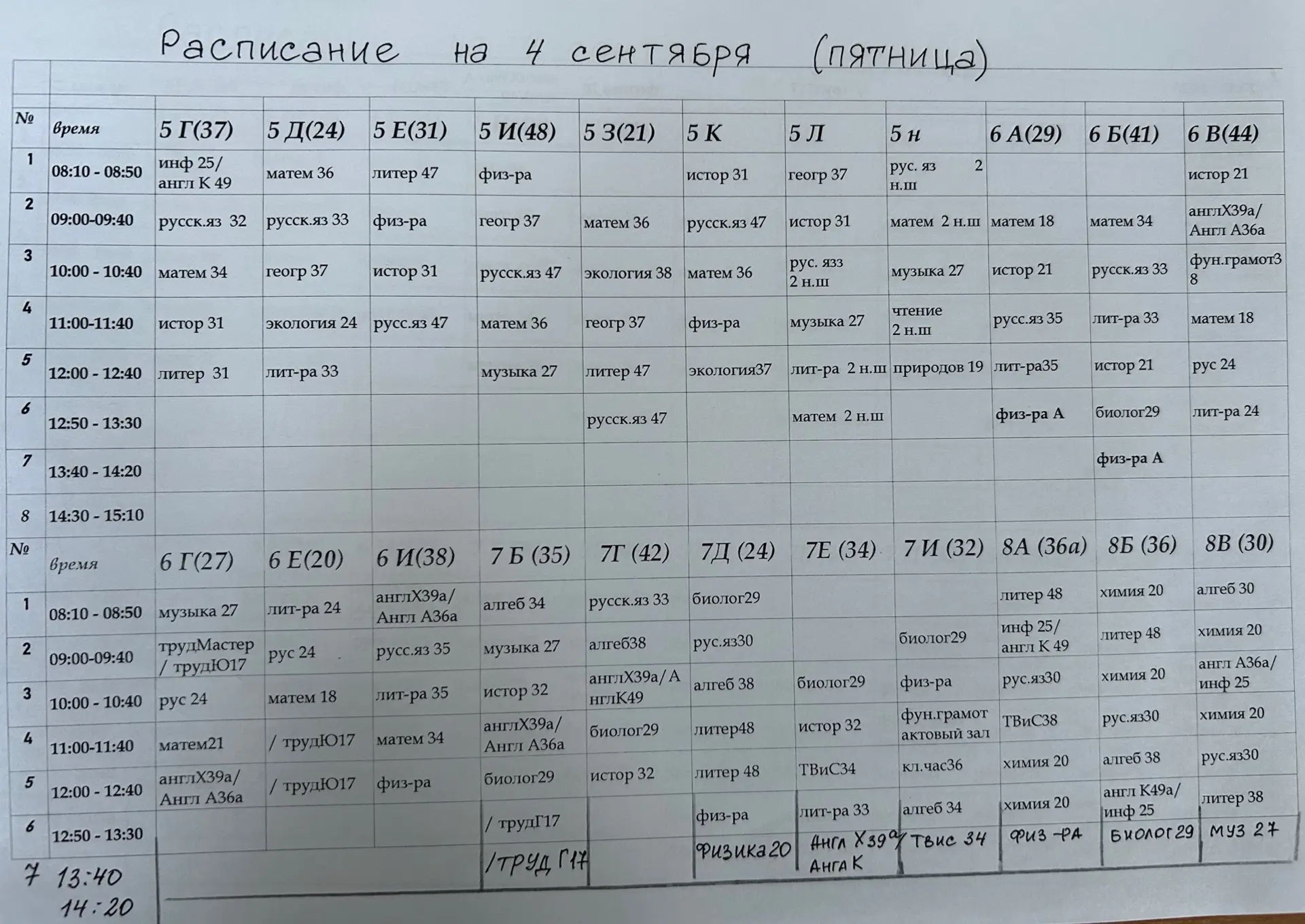 Расписание на 4.09.2026 (Суздальская)