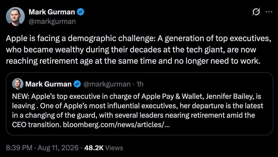У Apple намечается большая смена поколений в руководстве

В компании постепенно уходит целое поколен
