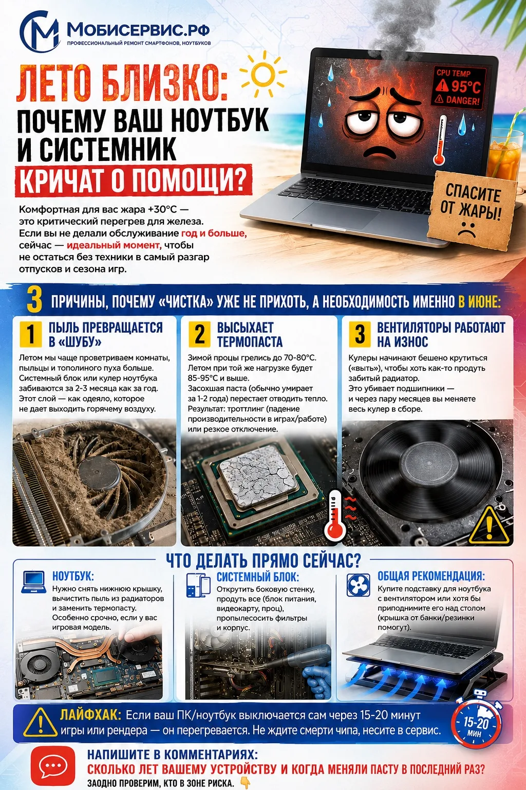 Лето близко: почему ваш ноутбук и системник кричат о помощи? ☀️💻