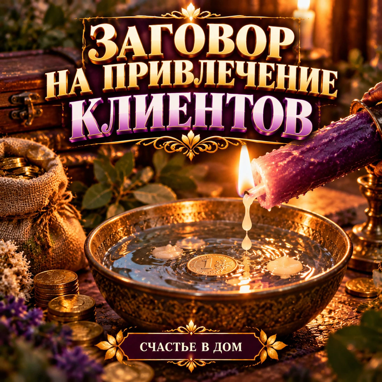 Возьмите любую монету и положите её в небольшую чашу с водой. Зажгите свечу и дайте нес...
