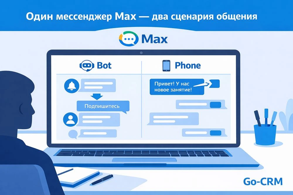 В Go-CRM есть два способа интеграции Max. И я объясню зачем и чем отличаются.