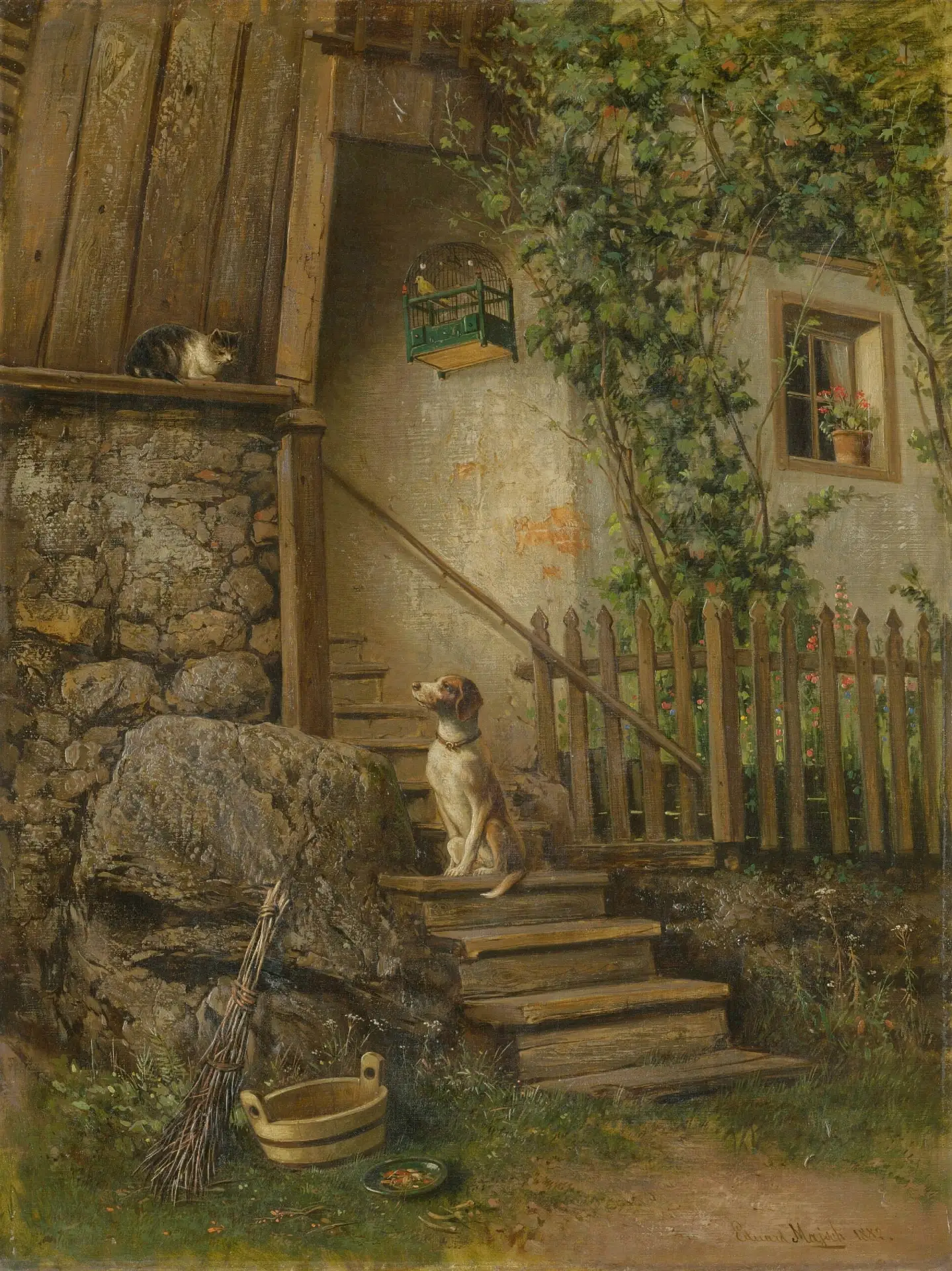 "На крыльце (собака и кошка)", 1882 г.

Эдуард Майш (Eduard Majsch, 1841-1904) — австрийский художни