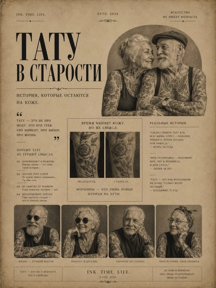 Ваша татуировка будет круто смотреться и в 60, и в 80.
