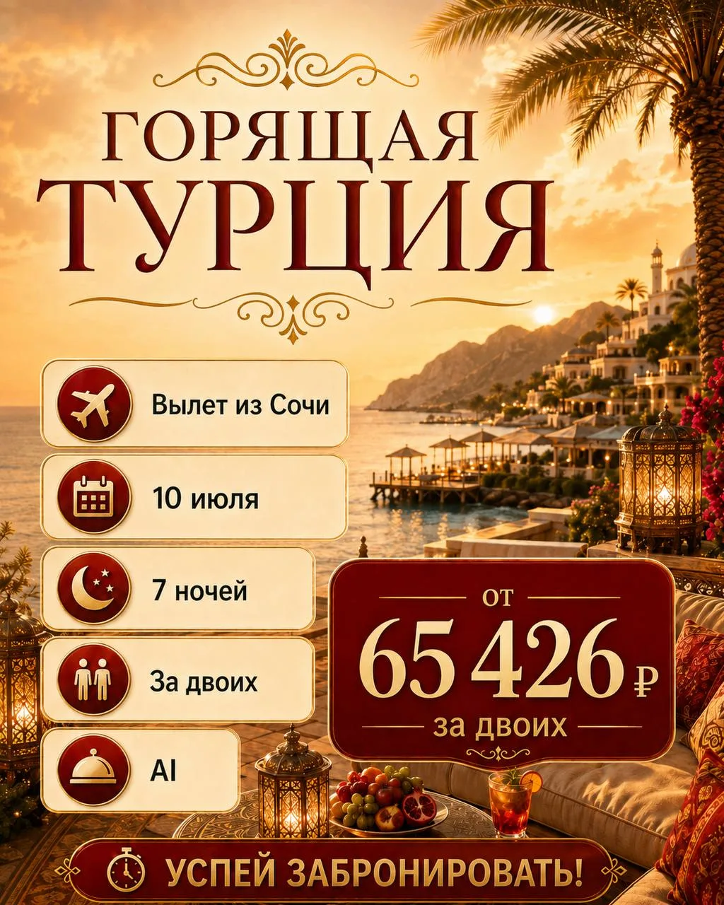 🔥🇹🇷 ГОРЯЩАЯ ТУРЦИЯ ИЗ СОЧИ — НА ДВОИХ ОТ 65 426 ₽!
