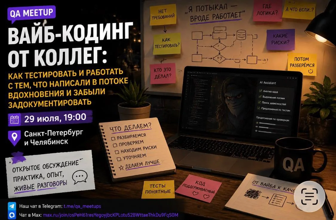🚀 29 июля, среда, 19:00 — новая встреча QA Meetup в двух городах: Санкт-Петербурге и Ч...