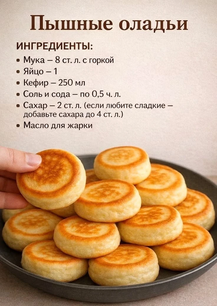 Пышные оладьи — это любовь с первого укуса. 

Главное правило идеального блюда: жарить на среднем ог