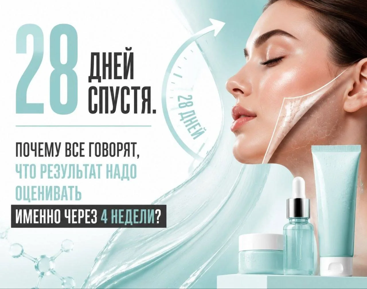 28 дней — это не маркетинговая цифра, а реальный цикл обновления кожи.

Новые клетки рождаются в сам
