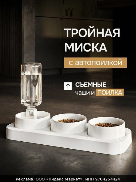 🔧Миски для животных, кошек, собак на подставке тройная белая с автопоилкой и двумя бел...