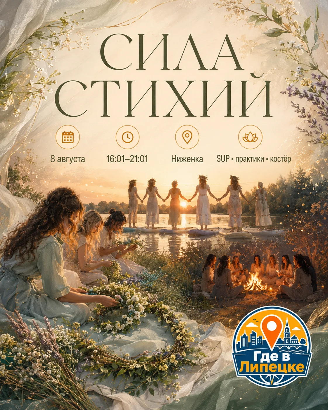 «Сила стихий»: вечер на берегу, где встречаются вода, огонь, земля и воздух

8 августа на Ниженке пр