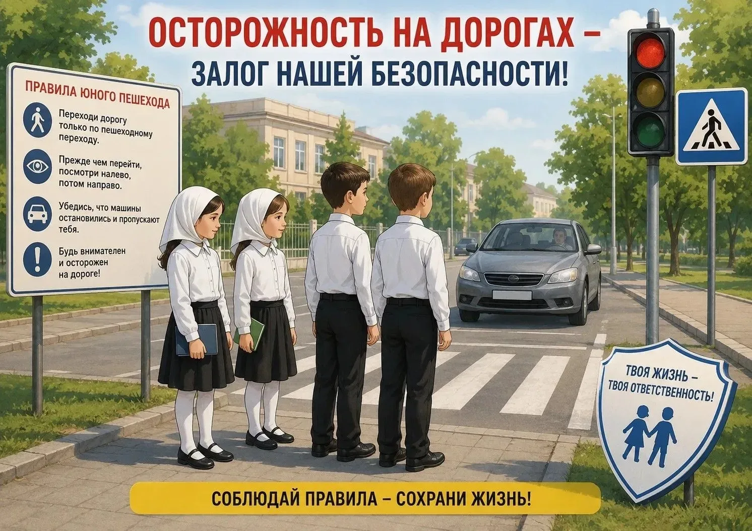 Осторожность на дорогах – залог нашей безопасности!

Уважаемые ученики и родители!

Администрация шк