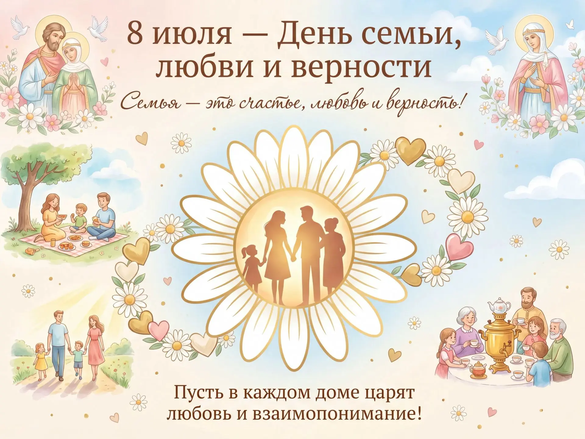 Дорогие друзья!
От всего сердца поздравляем Вас с замечательным праздником — Днём семьи, любви и вер
