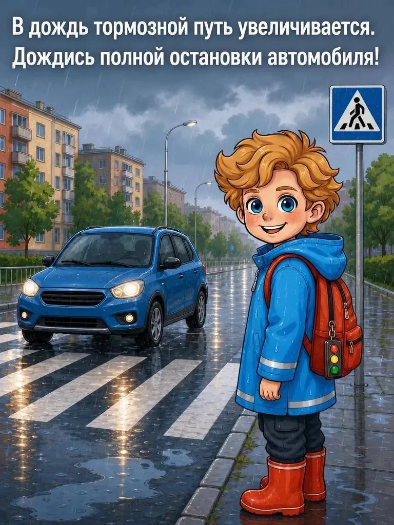 🌧️ Пасмурная погода и мокрые дороги напоминают нам, что на дороге важно быть вниматель...