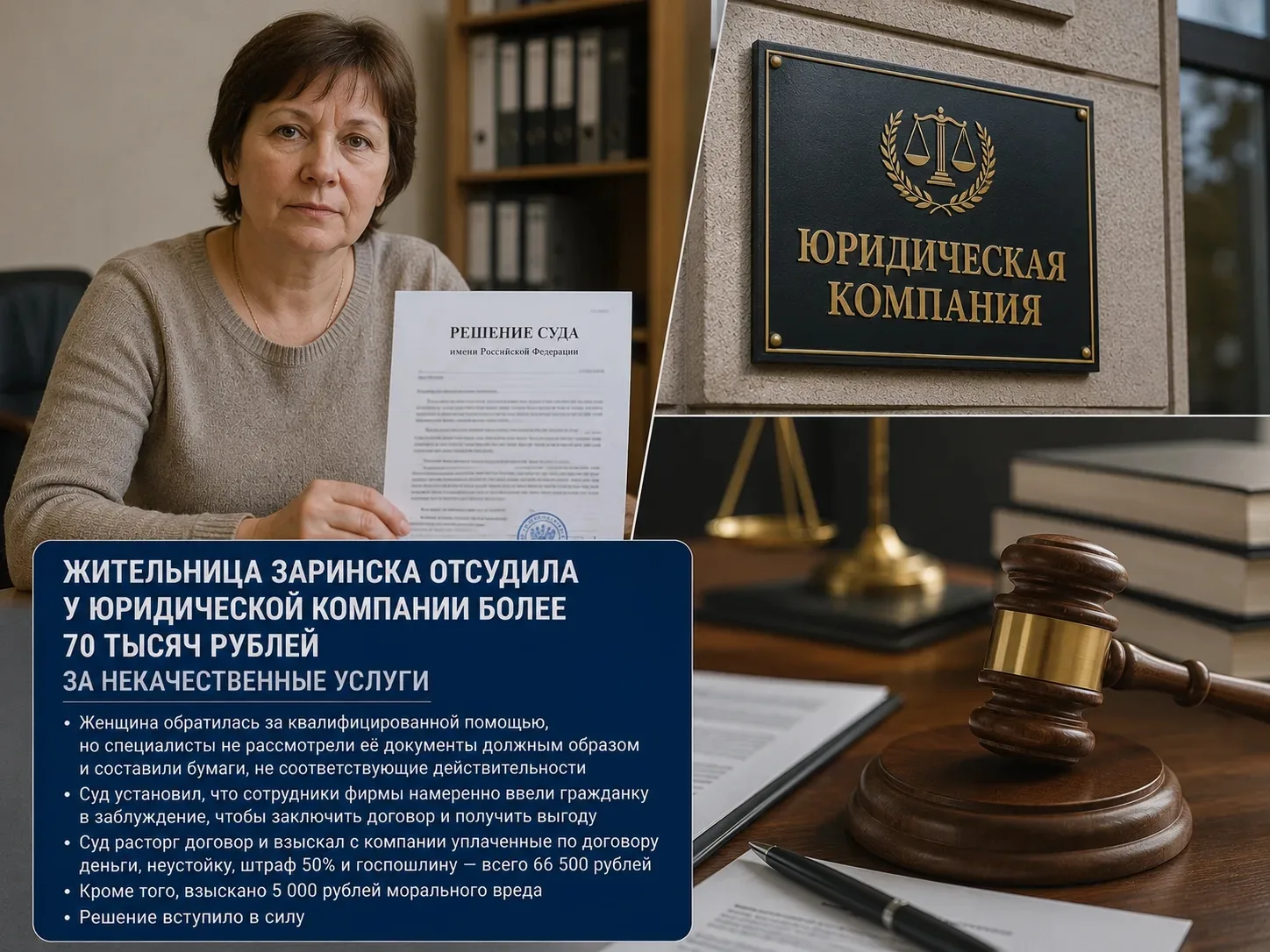Жительница Заринска отсудила у юридической компании более 70 тысяч рублей за некачественные услуги

