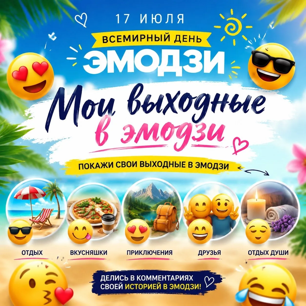 Пятница, 17 июля. Сегодня Всемирный день эмодзи! 🗓✨

Пока календарь показывает пятницу и все мыслен