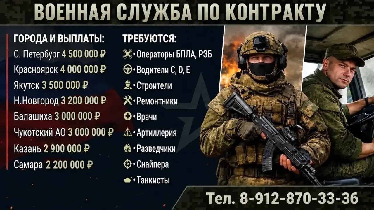 ‍🔷Города для заключения контракта и выплаты: