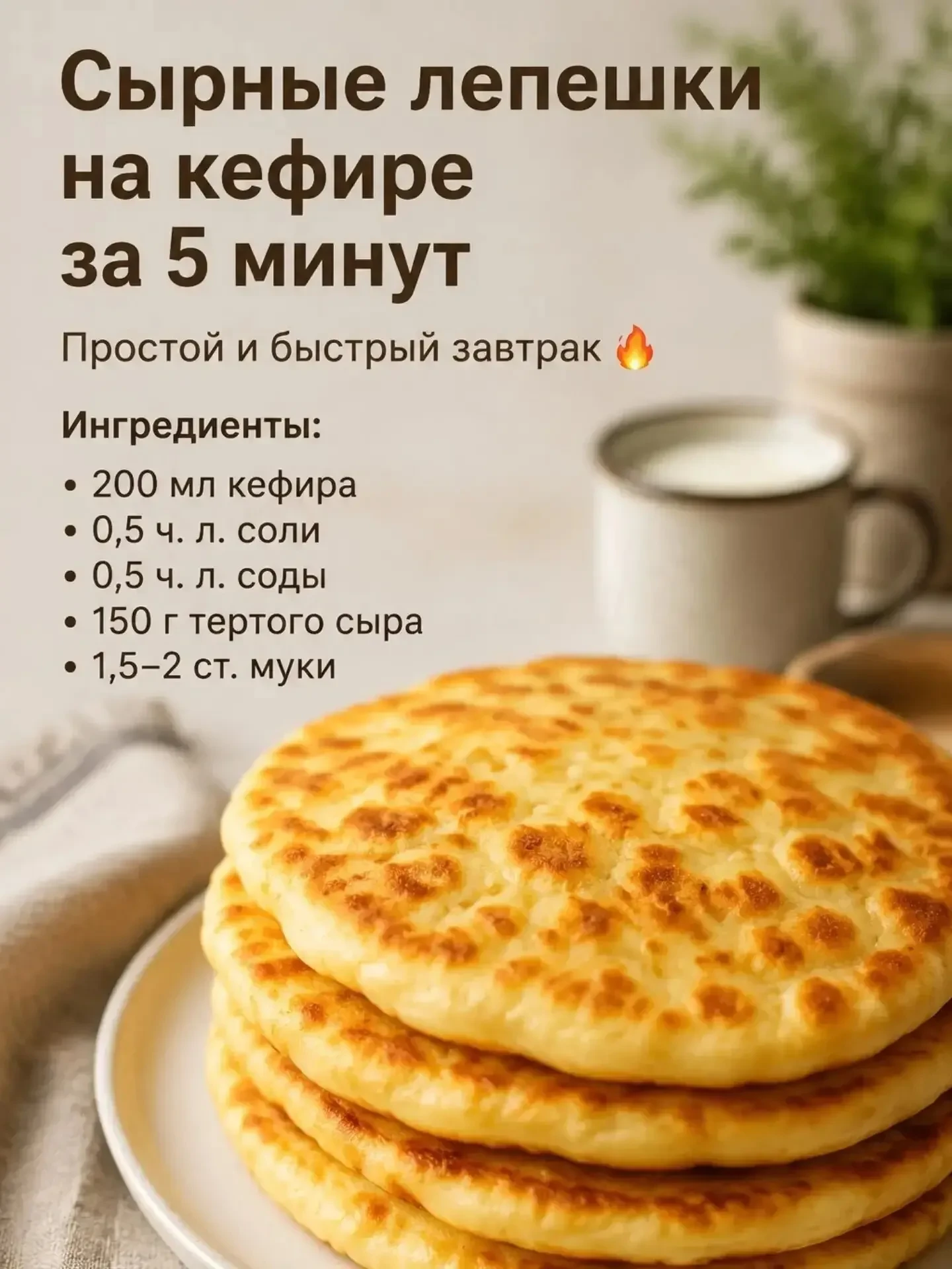 Идеальный завтрак за 5 минут: Сырные лепешки на кефире! 🧀🔥