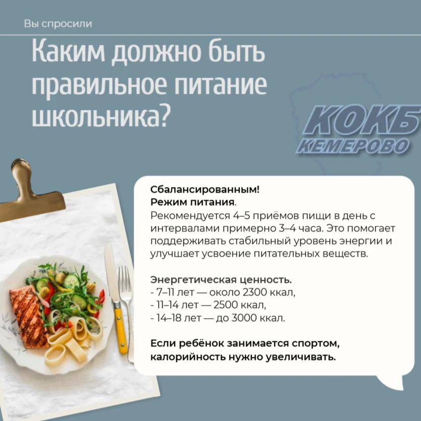 Питание школьника должно быть сбалансированным!
