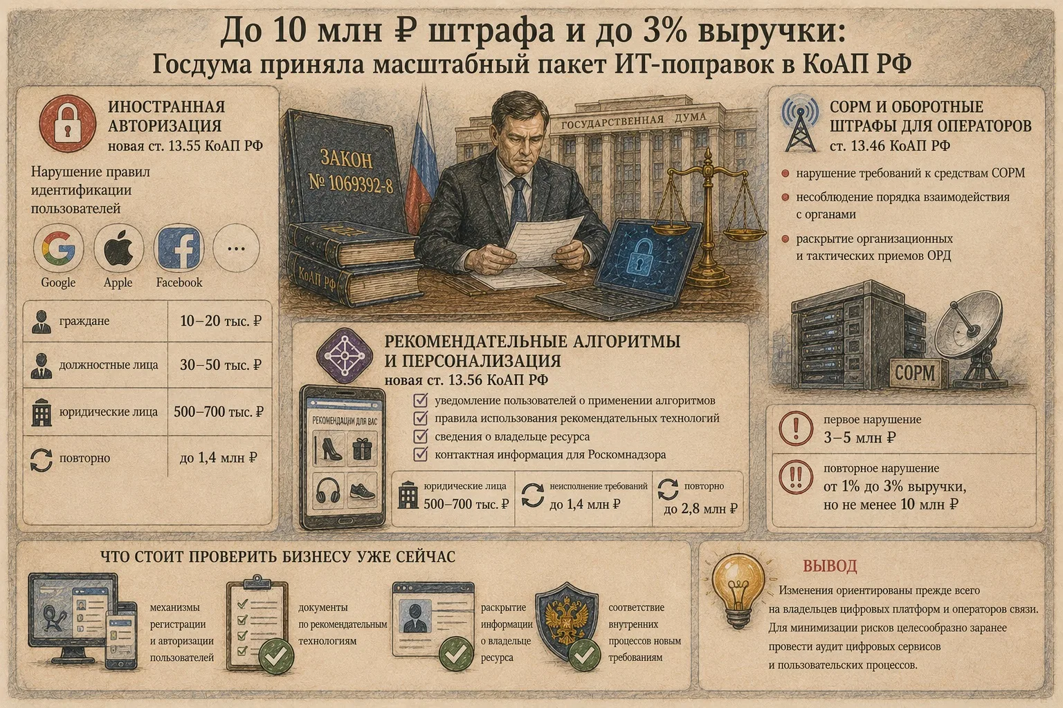 ⚖️ До 10 млн ₽ штрафа и до 3% выручки: Госдума приняла масштабный пакет ИТ-поправок в КоАП РФ
#civpr