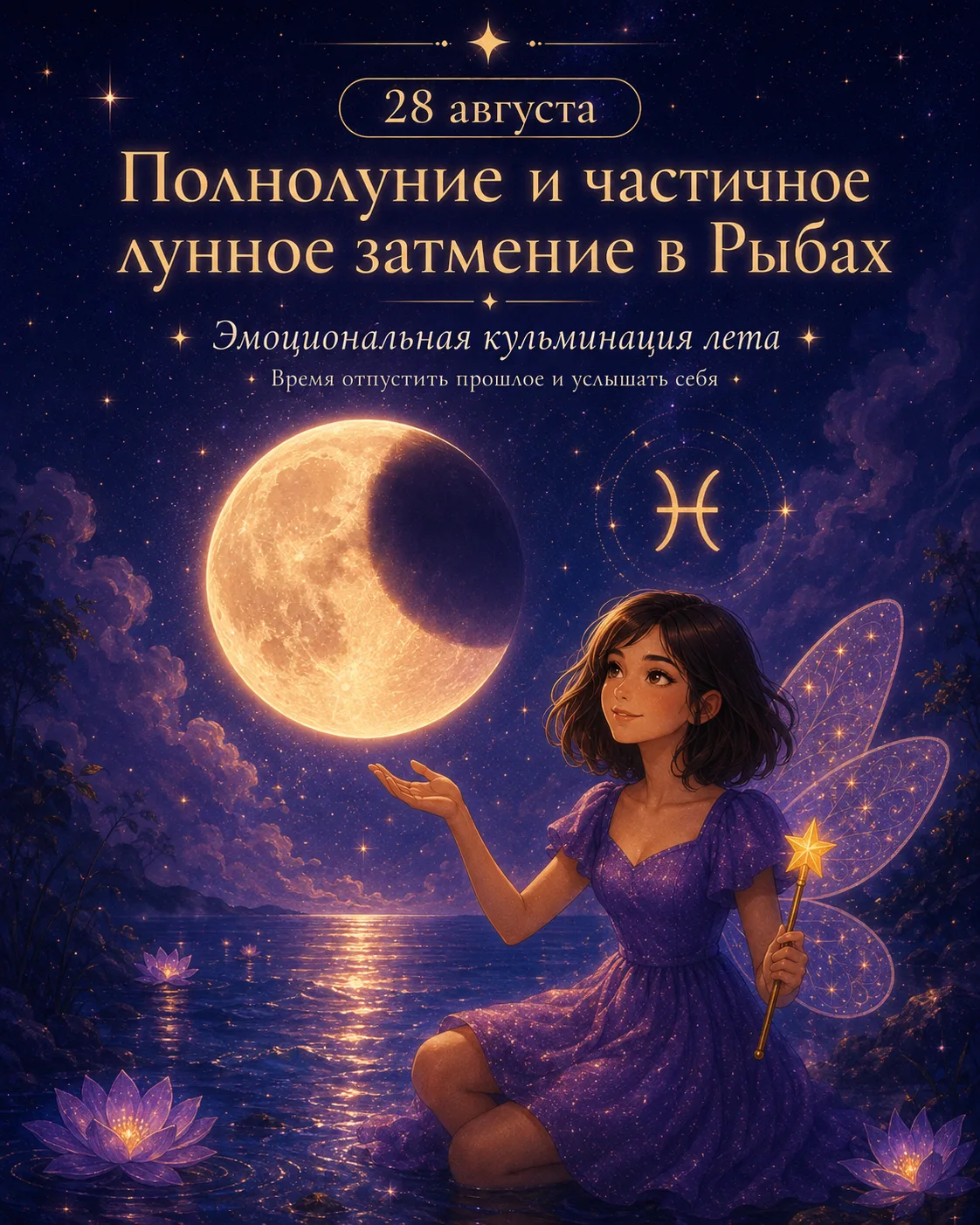 🌕 28 августа - полнолуние и частичное лунное затмение в Рыбах