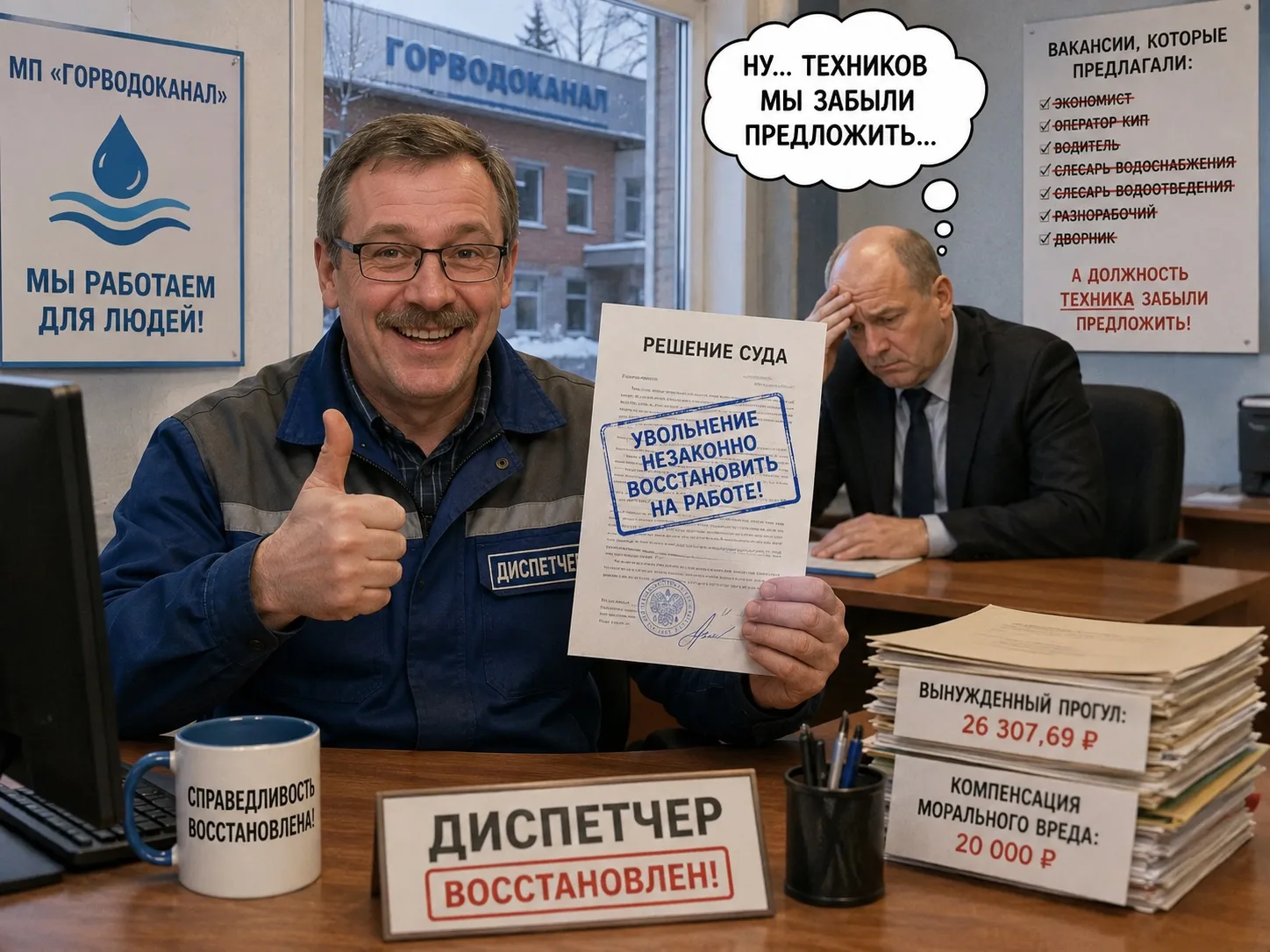 💼 Сократили, но забыли предложить вакансию: житель Вытегры через суд вернул себе работу

При сокращ