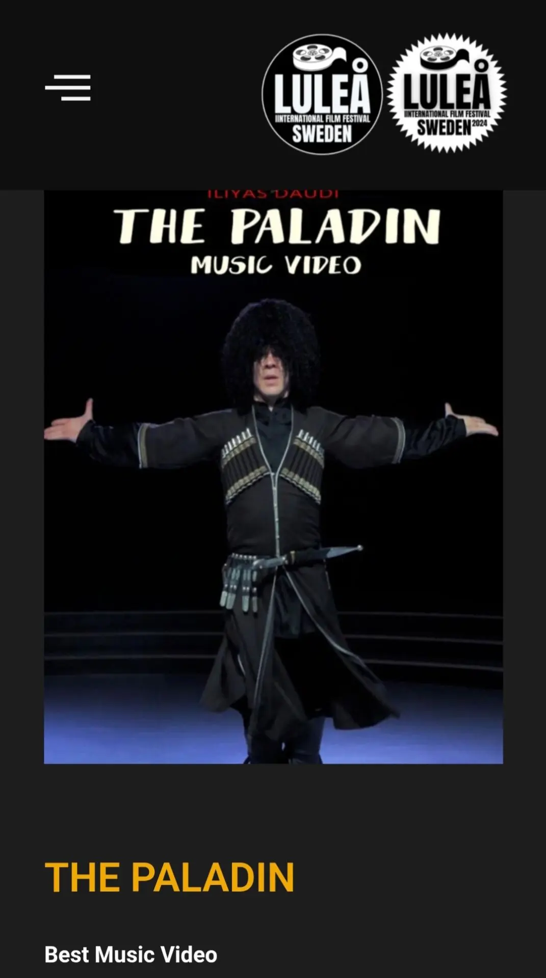 👏Проект «THE PALADIN» Ильяса Дауди из ВГИК им. С.А. Герасимова признан Лучшим Музыкальным видео на 