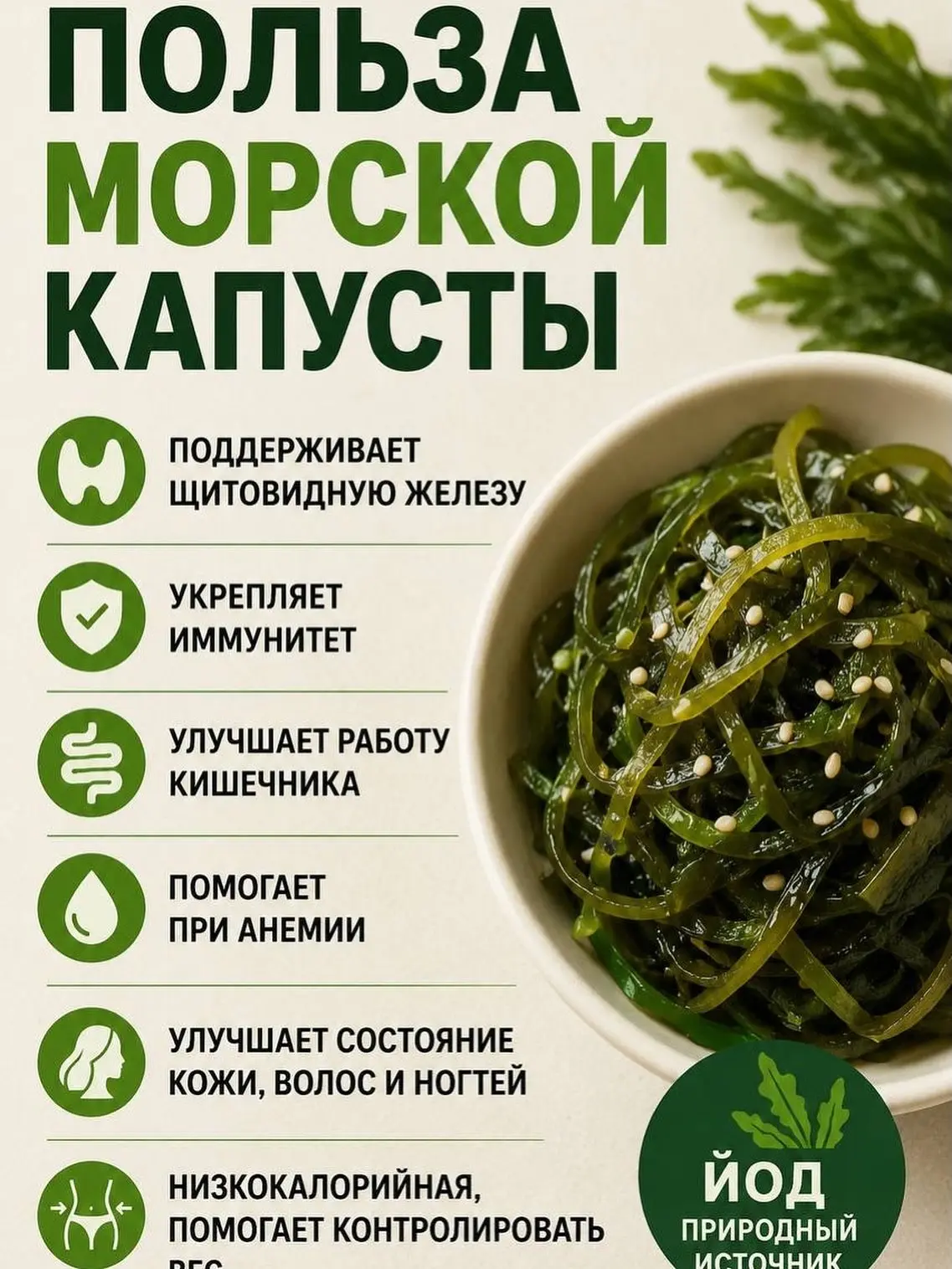 Морская капуста — маленькая тарелка, а пользы много 🌿