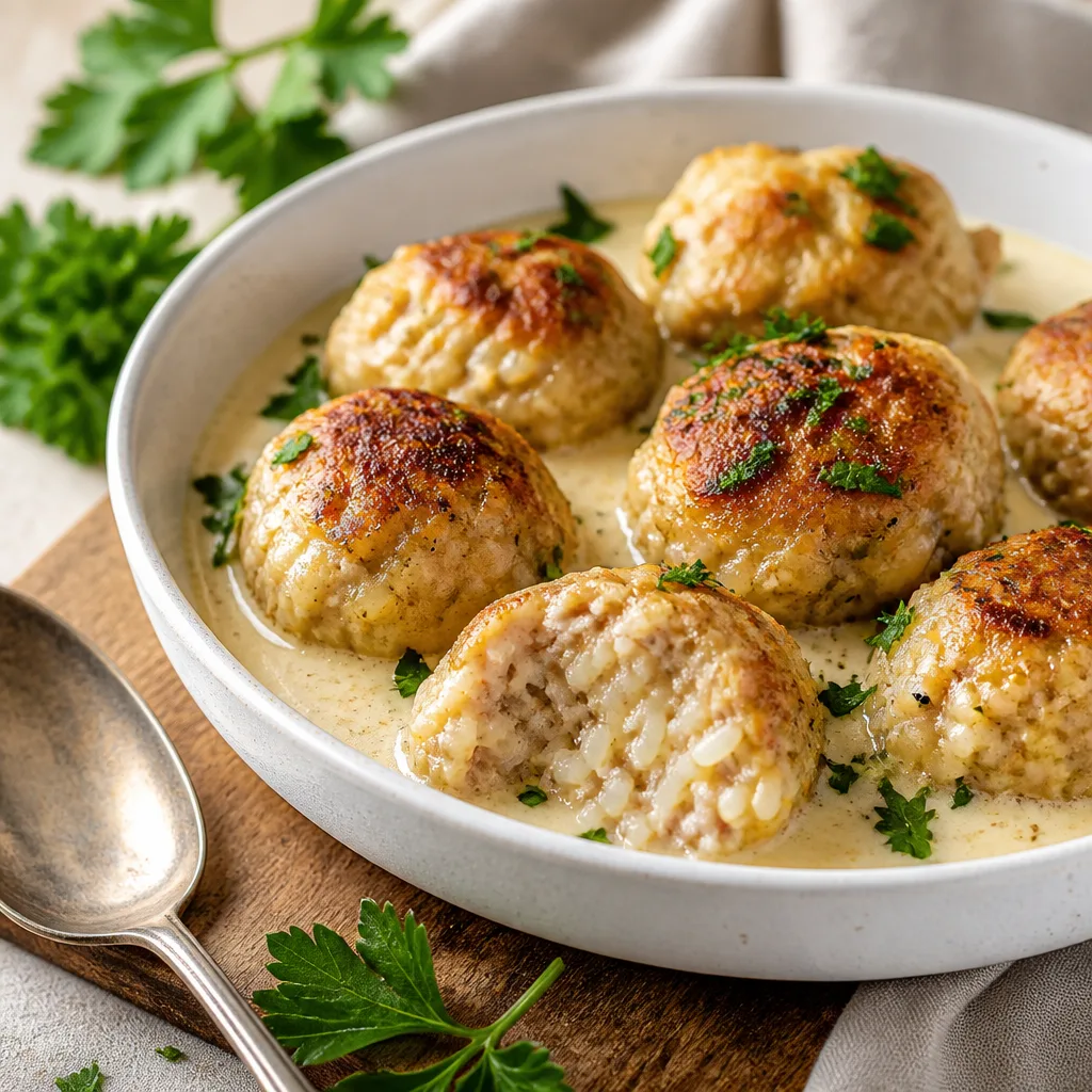 Мясные шарики с рисом в сливочном соусе