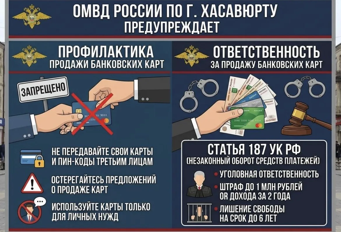 📢 ОМВД России по г. Хасавюрту предупреждает: твоя карта — не товар!