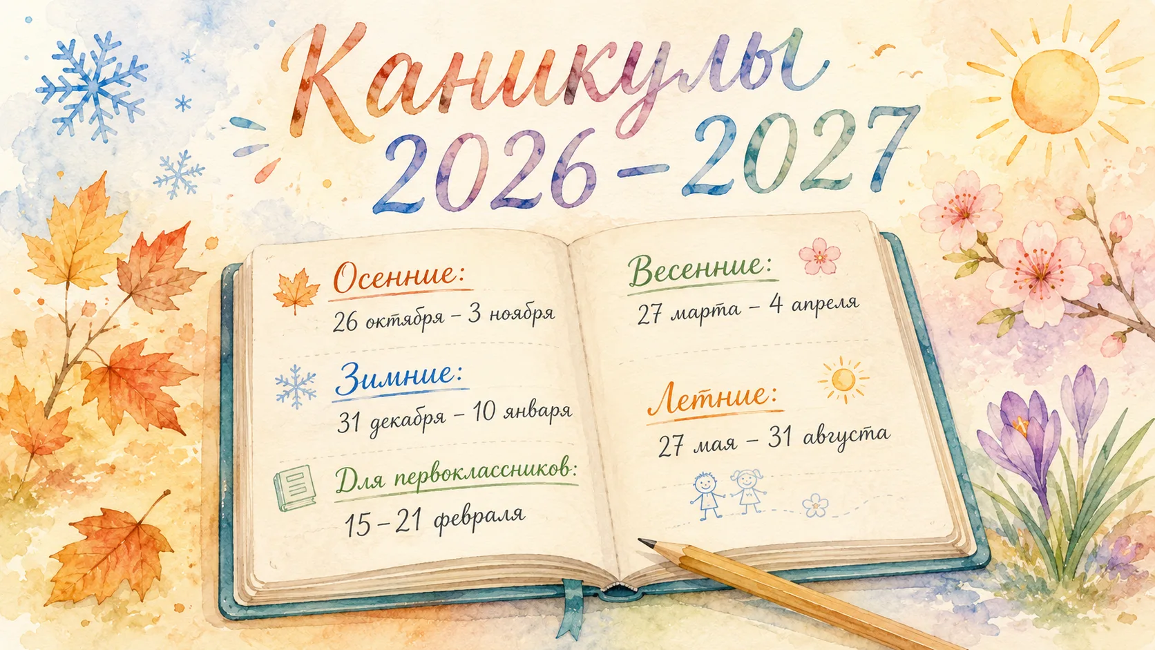 Минпросвещения опубликовало рекомендованный график каникул на 2026–2027 учебный год