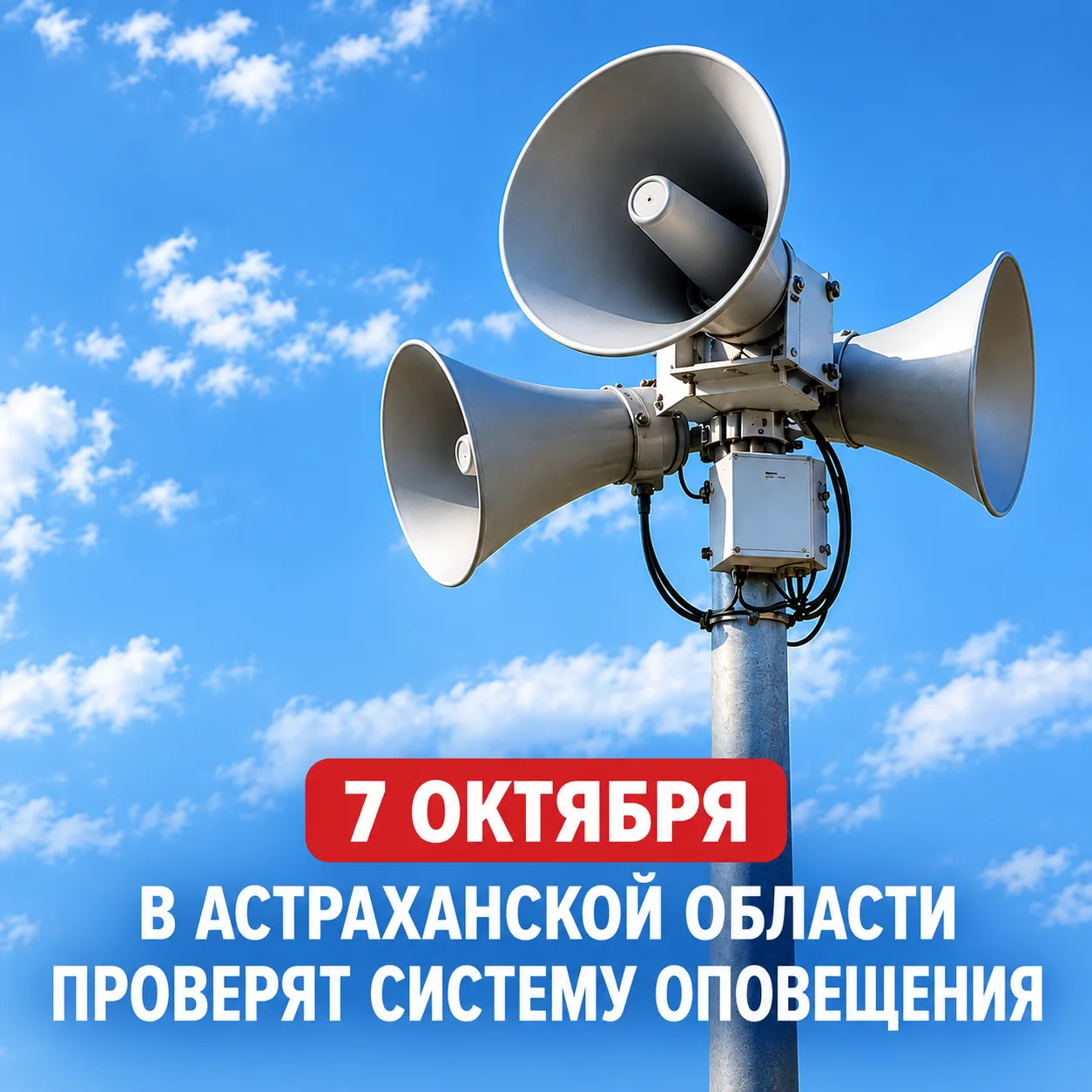 7 октября в 10:30 в регионе пройдет комплексная проверка готовности системы оповещения ...