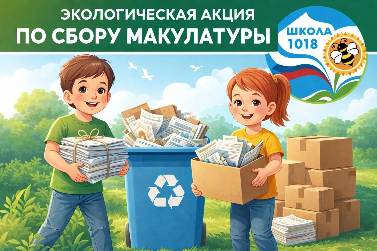 ♻️Сдай бумагу — спаси дерево! С 6 по 8 апреля в Школе №1018 пройдет ежегодная экологическая акция по
