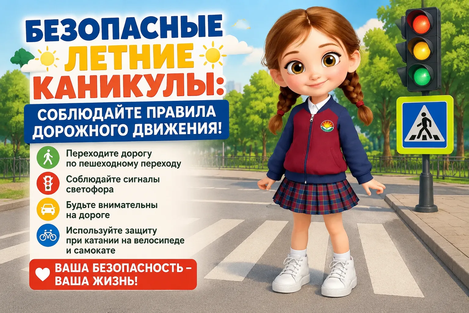 Безопасные летние каникулы: соблюдайте правила дорожного движения!

Дорогие ребята! Лето — это время