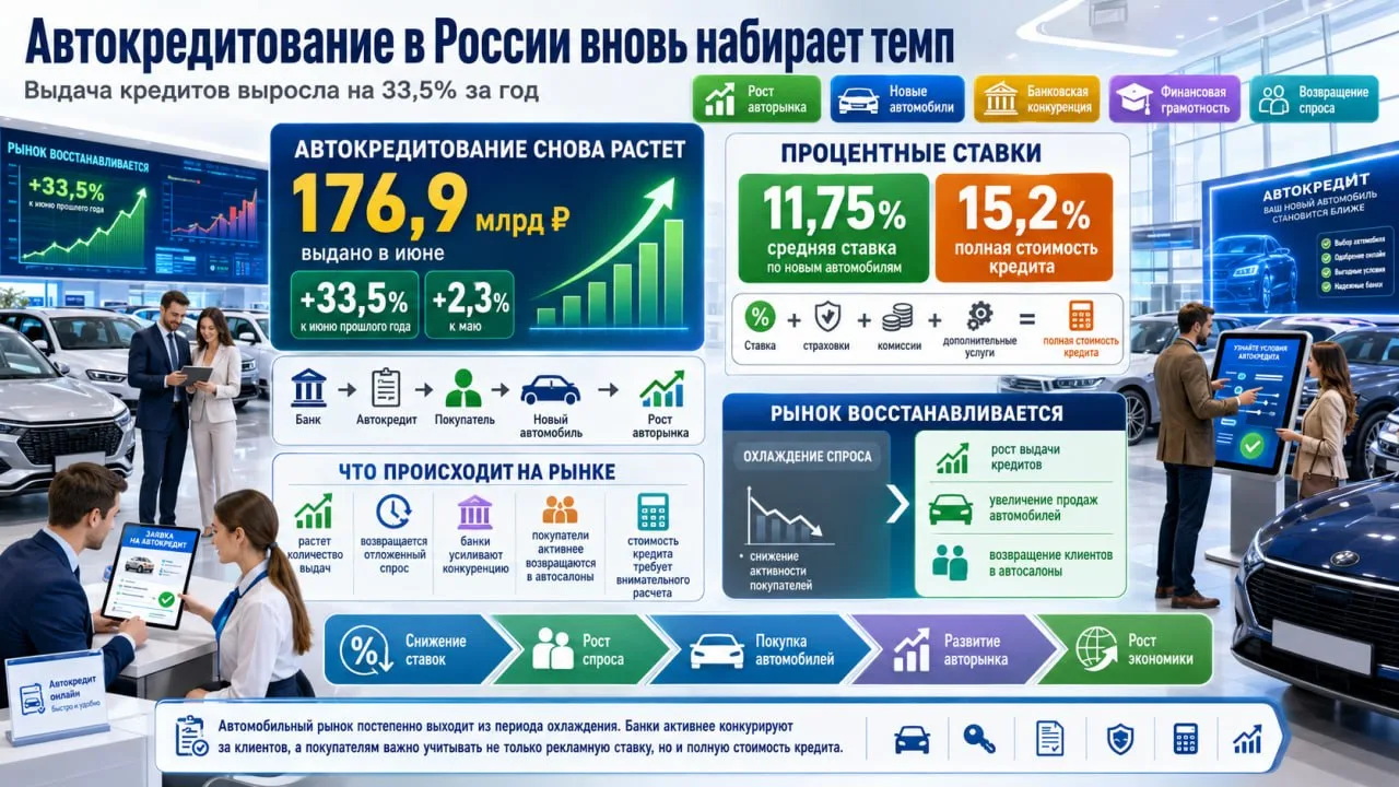 Автокредитование в России снова прибавило: в июне банки выдали займов на покупку машин на 176,9 млрд