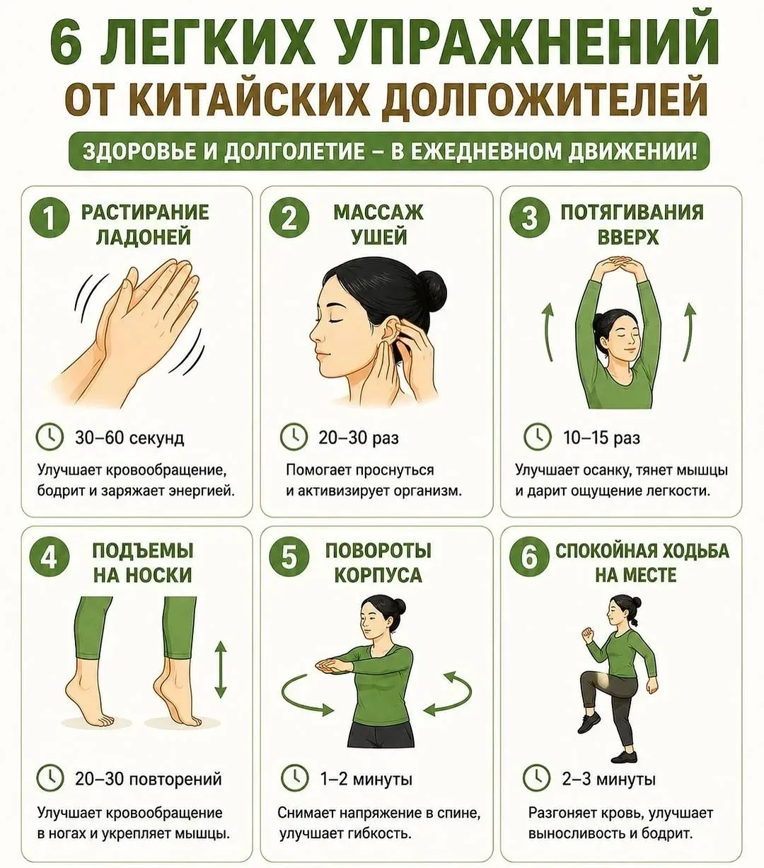 6 легких упражнений от китайских долгожителей 🌿

Китайские долгожители уверены: секрет здоровья не 