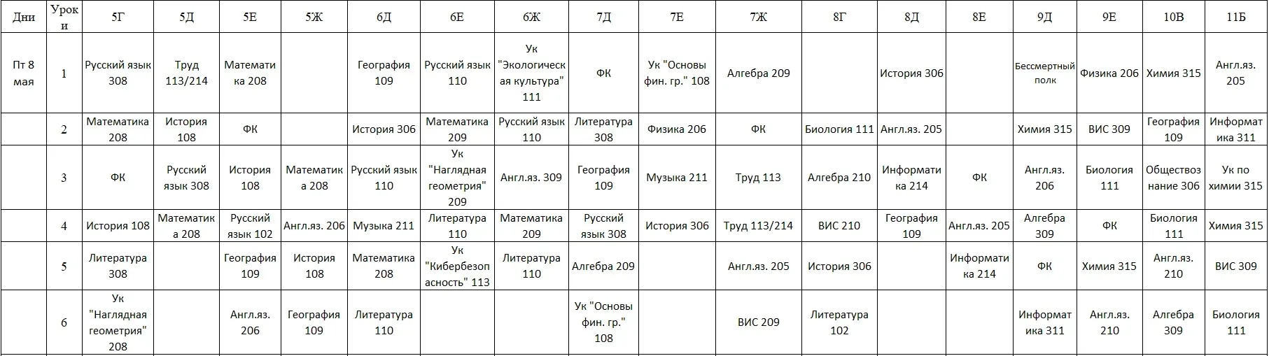 Расписание на 08.05.2026 ☀️