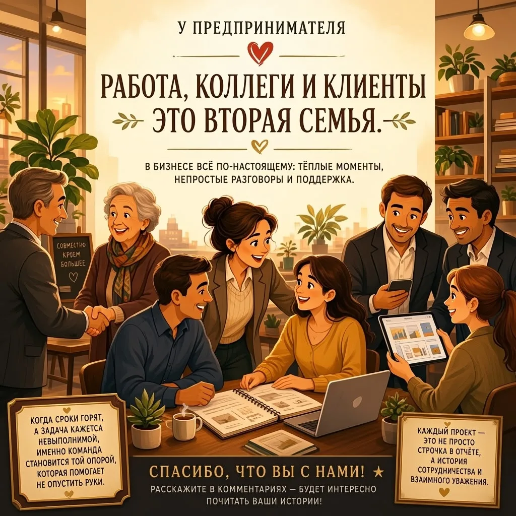 💼 У предпринимателя работа, коллеги и клиенты — это вторая семья. ❤️

В бизнесе всё по-настоящему: 