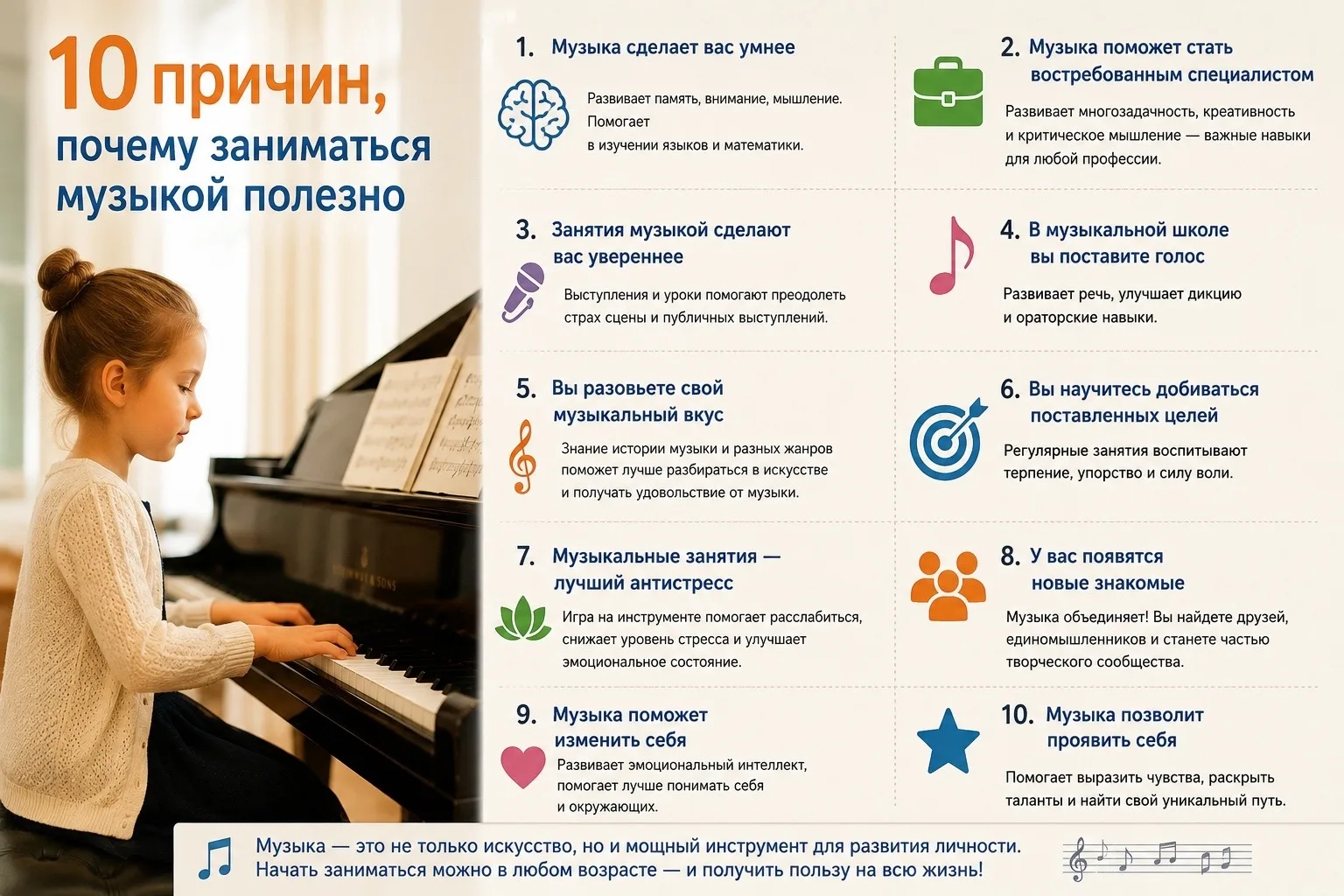 🔼 10 причин, почему заниматься музыкой полезно.