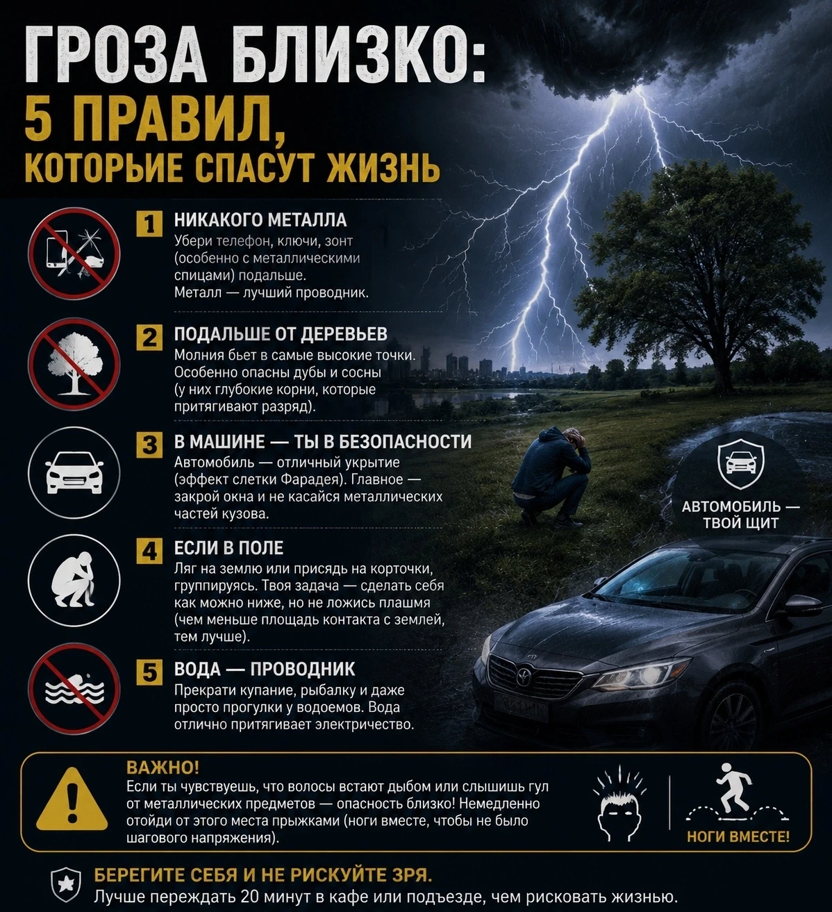 ❗МЧС предупреждает 🗣

⚡️ Гроза близко: 5 правил, которые спасут жизнь
 
Друзья, лето — это не тольк