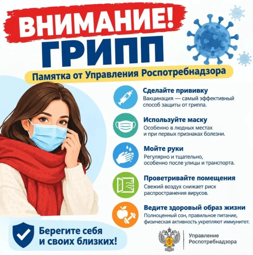 Грипп — острое сезонное вирусное заболевание, вызываемое вирусами типов А, B и C.