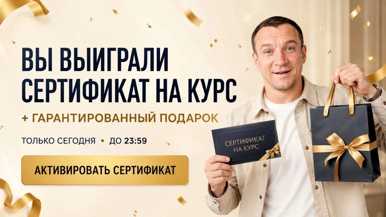 🎉 Вы выиграли сертификат на курс + гарантированный пoдарок! Только сегодня!