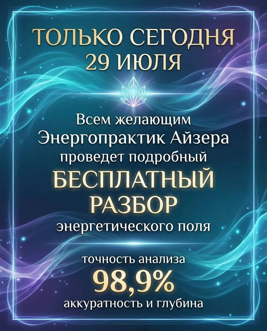 🔋🔮 ПОЛУЧИТЕ БЕСПЛАТНЫЙ ЭНЕРГЕТИЧЕСКИЙ РАЗБОР ОТ ЭКСПЕРТА-ЭНЕРГОПРАКТИКА
Сегодня всем подписчикам Э