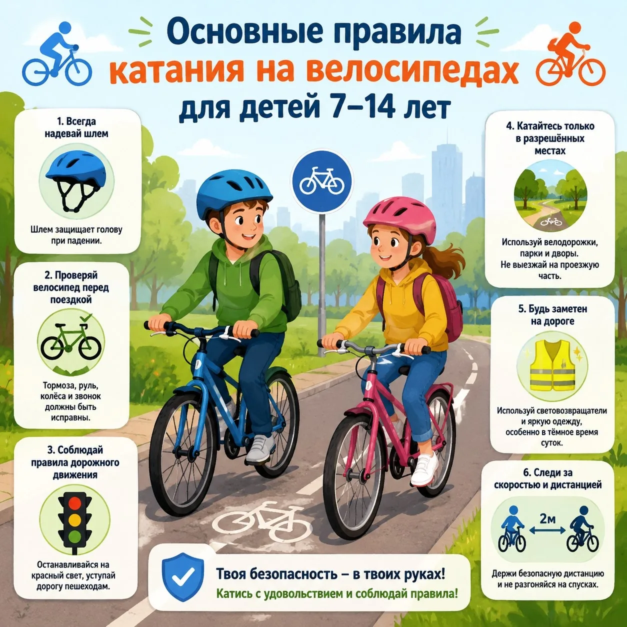 🚴‍♂️ Основные правила катания на велосипедах для детей 7–14 лет 🚴‍♀️