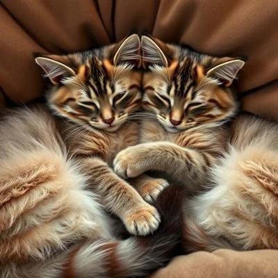 Кошечки лежат рядом и наслаждаются