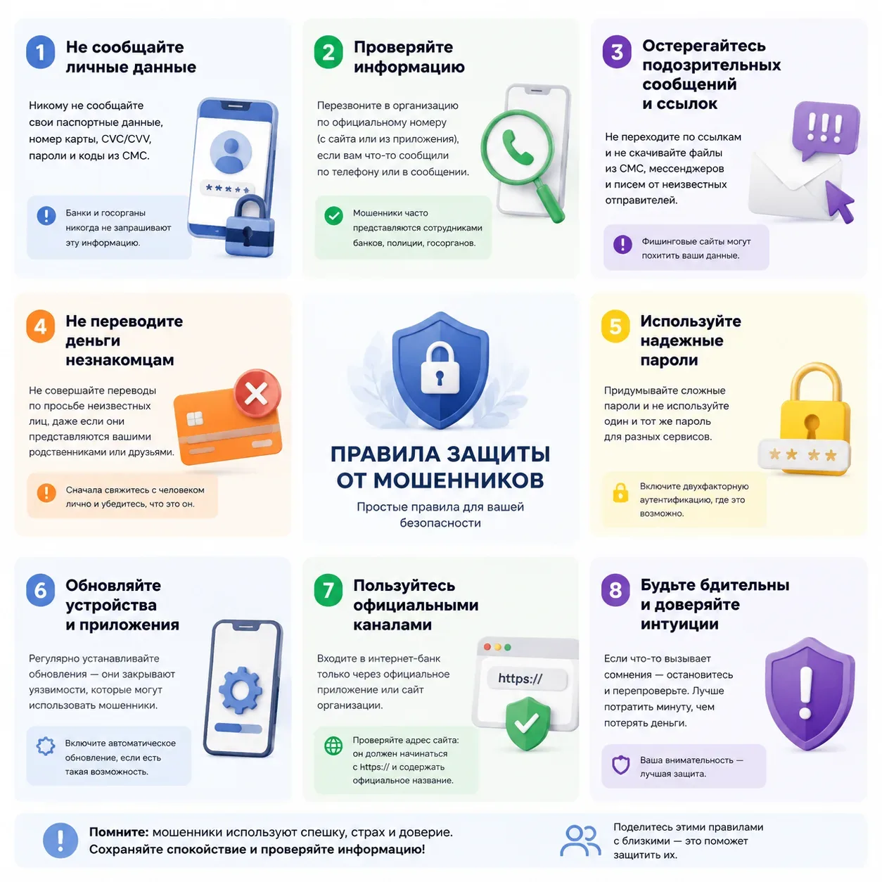 Собрали для вас подборку правил безопасности против мошенников!