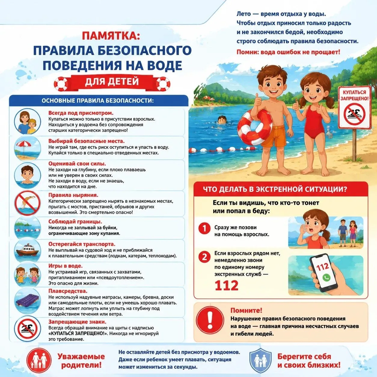 Уважаемые родители! Будьте бдительны. Берегите своих детей! 
В летний период особенно важно помнить: