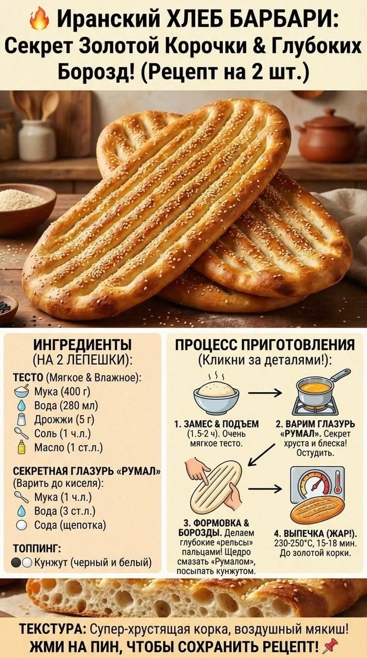 Рецепт иранского хлеба «Барбари»