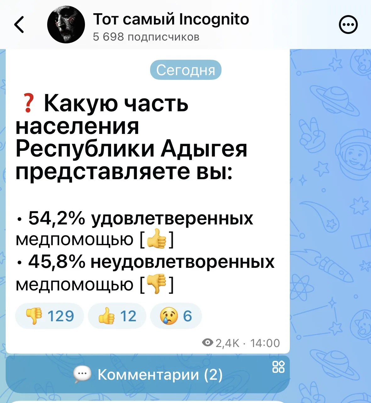 ❌Жителям Республики Адыгея не угодить.
Они вечно всем недовольные.


Твердо и четко!