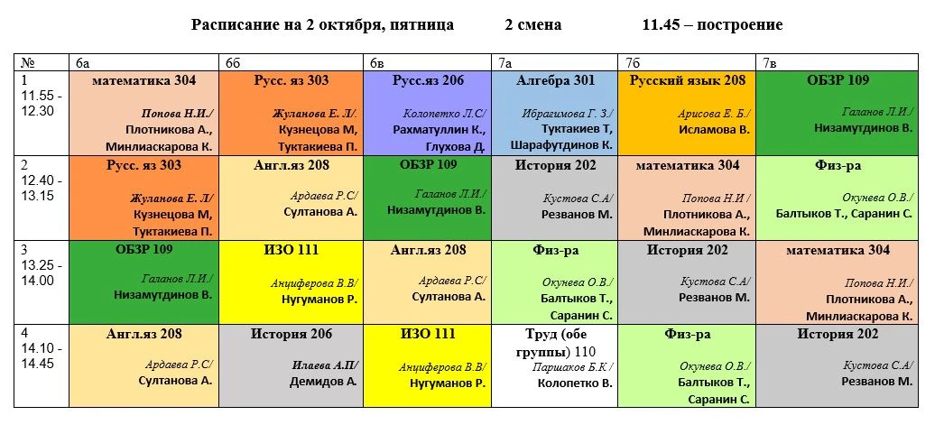 2 смена 2 октября
