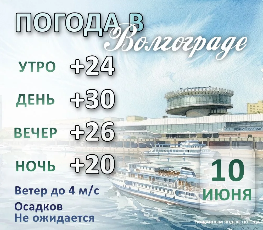 Погода в Волгограде на сегодня, 10 июня.

Свежие новости читайте на сайте Volganet