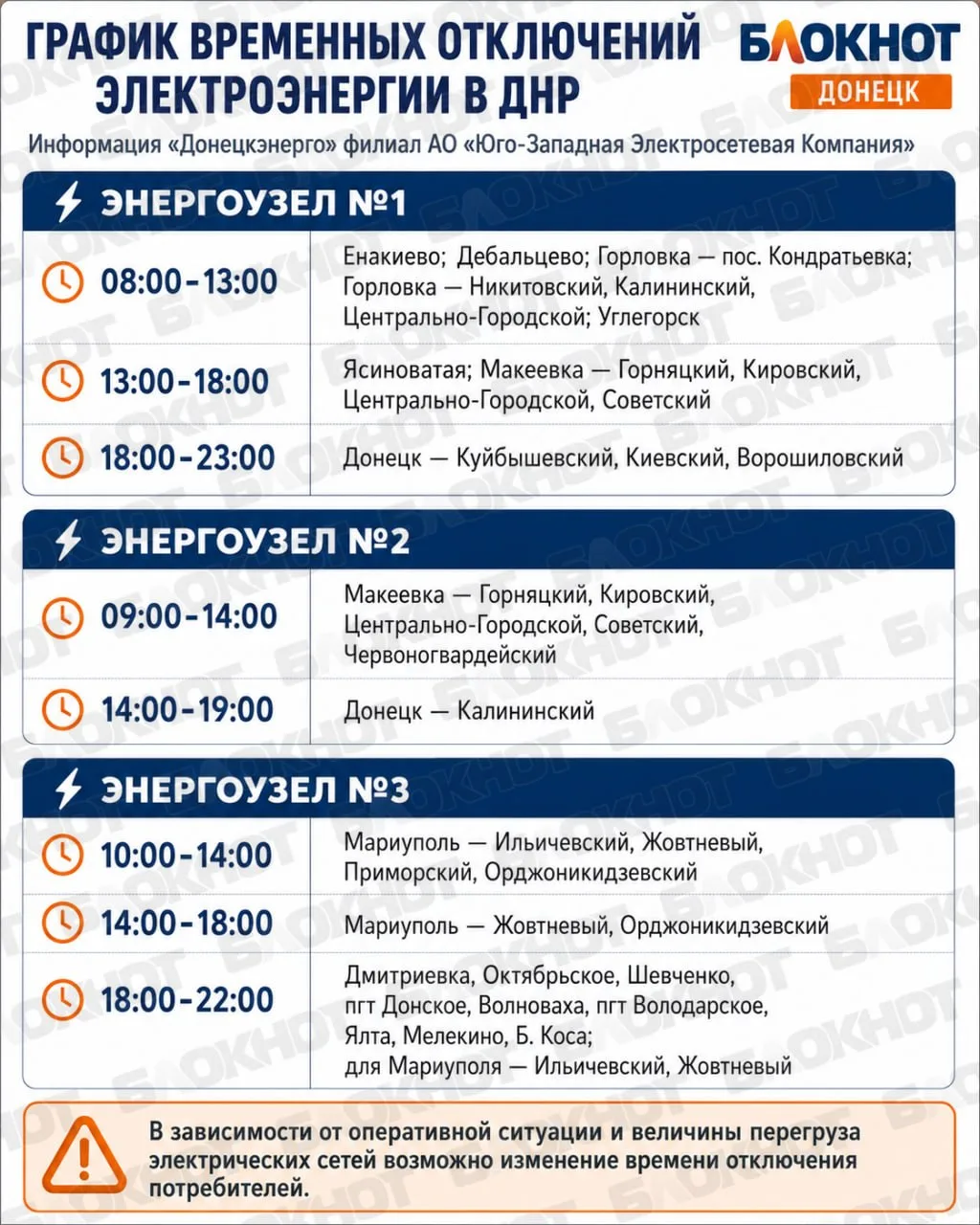 ‼️Вниманию жителей ДНР. График временных отключений электроэнергии по республике  опубл...